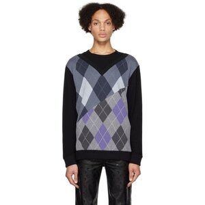 Marine Serre Gold Line Diamond Argyle Knit Pullover Sweater M Mens Blue